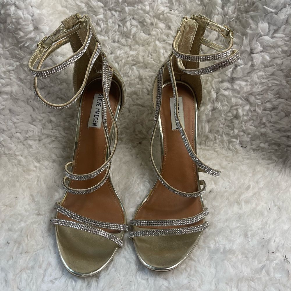 Steve Madden silver Rhinestones ankle straps heels back zipper size 10M